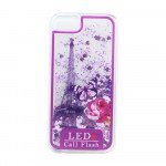 Wholesale iPhone 7 Plus LED Flash Design Liquid Star Dust Case (Eiffel Tower Purple)